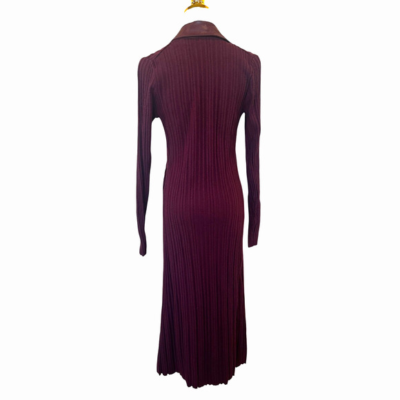 Toccin Burgundy Ribbed Knit Shirt Dress XS Midi Office Work Designer $525 - Picture 12 of 14